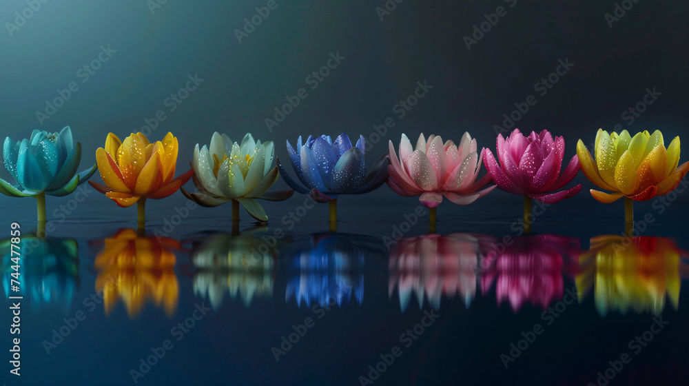 Poster images of a collection of water lilies, each displaying a unique color.