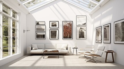 Minimalist Art Gallery Design a sunroom that doubles as an art gallery