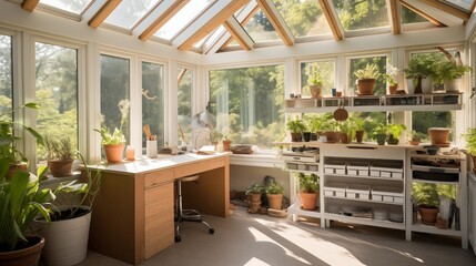 Minimalist Artisan Studio Design a sunroom as a minimalist artisan studio