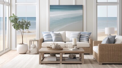 Minimalist Coastal Chic Design a sunroom with minimalist coastal chic style