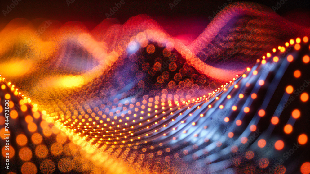 Poster digital and science flow in harmony, creating a backdrop where futuristic patterns and glowing lines