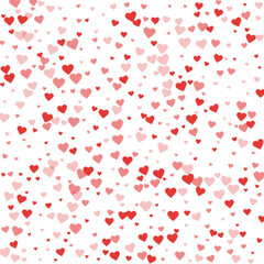 Red hearts scattered on white background.