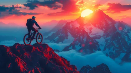 Fotobehang Man riding a mountain on Mountain Peak bike Adventure concept  © apirom