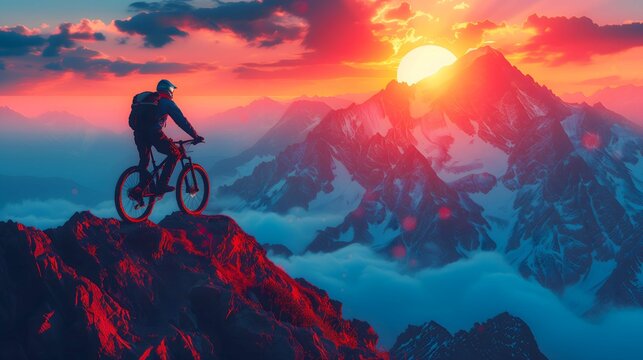 Man riding a mountain on Mountain Peak bike Adventure concept	