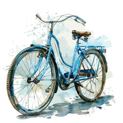 Vector watercolor blue bicycle  vintage isolated on white