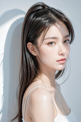 Gorgeous Young Female Model - Fashion or Cosmetics Model - Beauty with Perfect Fine Features - Beautiful Smooth Hair