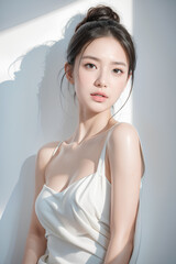 Gorgeous Young Female Model - Fashion or Cosmetics Model - Beauty with Perfect Fine Features - Beautiful Smooth Hair