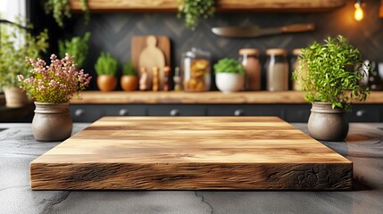 Kitchen podium background food product stand table pedestal display wooden platform