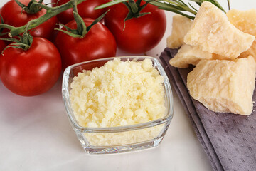 Shredded Italian hard parmesan cheese
