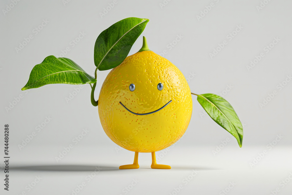 Poster vibrant lemon cartoon character in intricate 3d detail against a white backdrop. perfect for conveyi