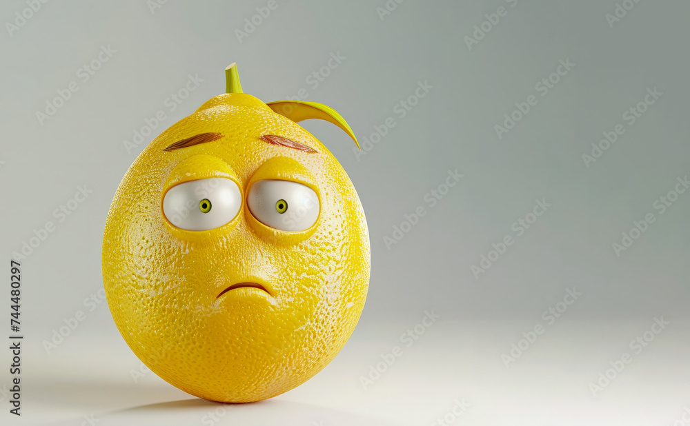Poster vibrant lemon cartoon character in intricate 3d detail against a white backdrop. perfect for conveyi