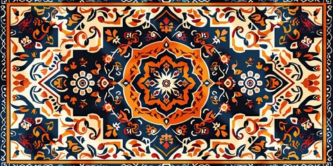 Vibrant traditional turkish persian carpet rug design with abstract ornaments. - obrazy, fototapety, plakaty