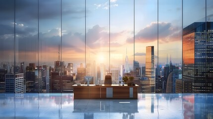 Office in a skyscraper with urban view