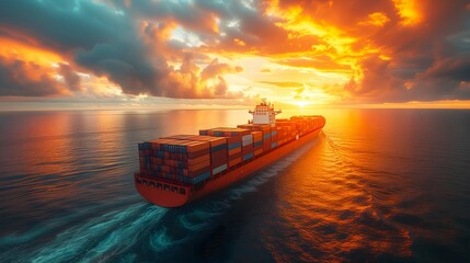 A industrial cargo container ship traveling over calm in the ocean