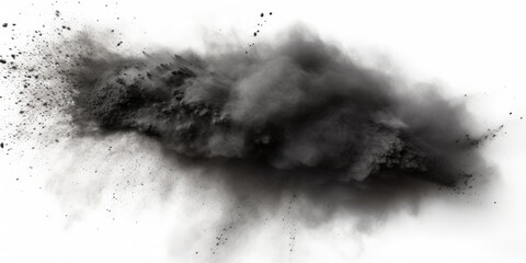 a black splash painting on white background, black powder dust paint red explosion explode burst isolated splatter abstract. black smoke or fog particles explosive special effect 