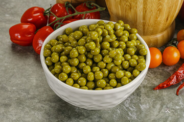 Sweet canned young green peas