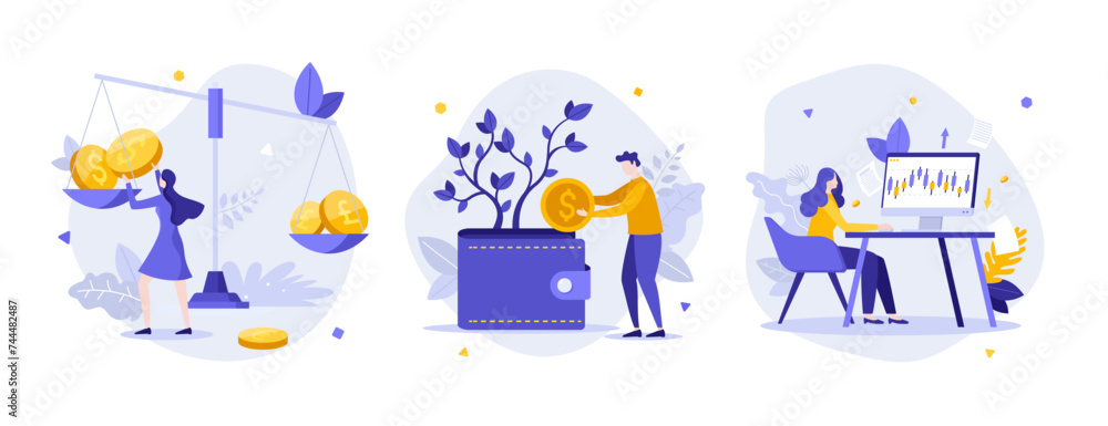 Poster set of business characters concepts