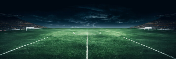 empty soccer field at night with a line,