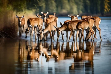 Zelfklevend Fotobehang Antilope deer in the water