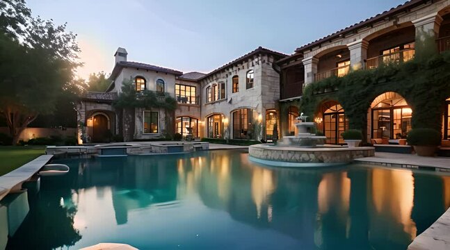 Swimming pool in the backyard of a luxury home exterior