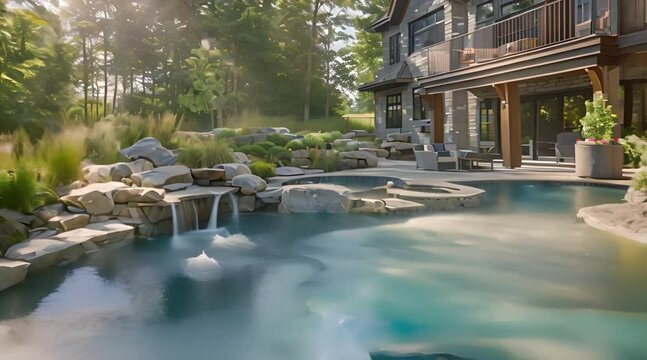 Swimming pool in the backyard of a luxury home exterior