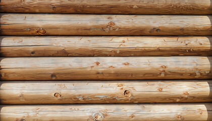 Wooden wall from logs of pine as a background texture.; close-up; vertical photo
