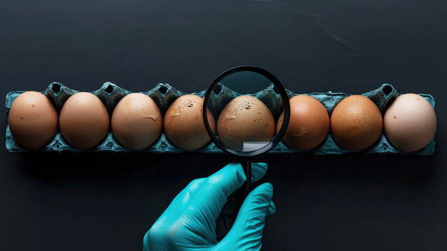 Food safety inspector testing eggs poster with copy space.