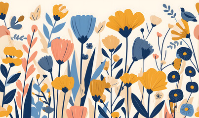 Hand drawn vector abstract floral background in scandinavian style. Pastel colors, Generative AI