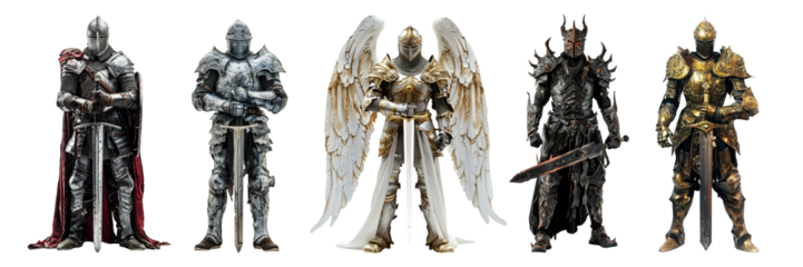 Set of knights isolated on transparent background.