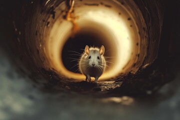 little rat looking out of the tunnel