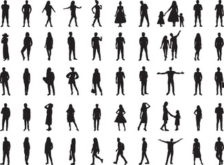 set of people silhouette, on white background vector