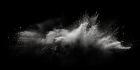 a white splash painting on black background, white powder dust paint red explosion explode burst isolated splatter abstract. white smoke or fog particles explosive special effect 