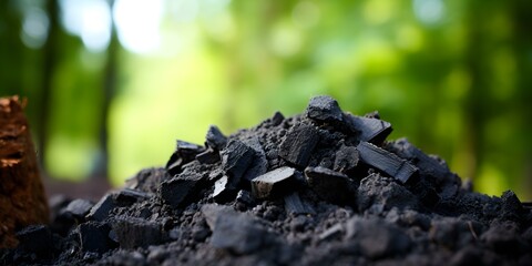 Biochar soil additive for carbon sequestration against simple backdrop. Concept Biochar, Soil Additive, Carbon Sequestration, Simple Backdrop