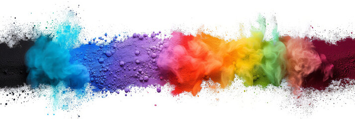 Explosion of colorful powder on white background. rainbow explosion explode burst isolated splatter abstract,Colorful rainbow holi powder splash, smoke or fog particles explosive special effect	
