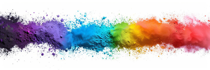 Explosion of colorful powder on white background. rainbow explosion explode burst isolated splatter abstract,Colorful rainbow holi powder splash, smoke or fog particles explosive special effect	
