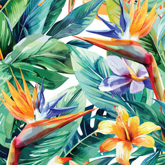 Watercolor floral tropical composition Strelitzi