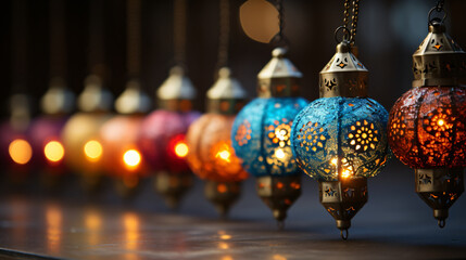 background with Arabic lanterns and floral decorations for Ramadan