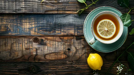 Deurstickers Hot Earl Grey tea with lemon slice on top. © Ghazanfar