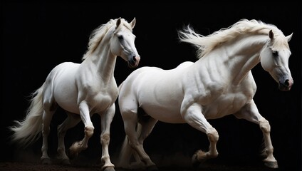 Naklejka na ściany i meble Graceful White Equine Elegance on a Dark Canvas