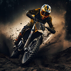 A dynamic shot of a motocross racer in action 
