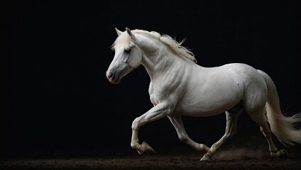 Graceful White Equine Elegance on a Dark Canvas