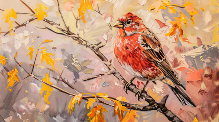 House finch on tree. - Powered by Adobe