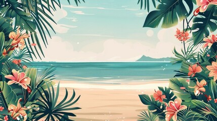 Sunny Day Beach Illustration with Abundant Space