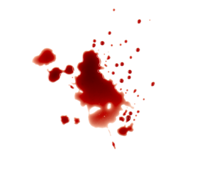 Real blood, bloody stains, drops, splashes isolated on white, PNG