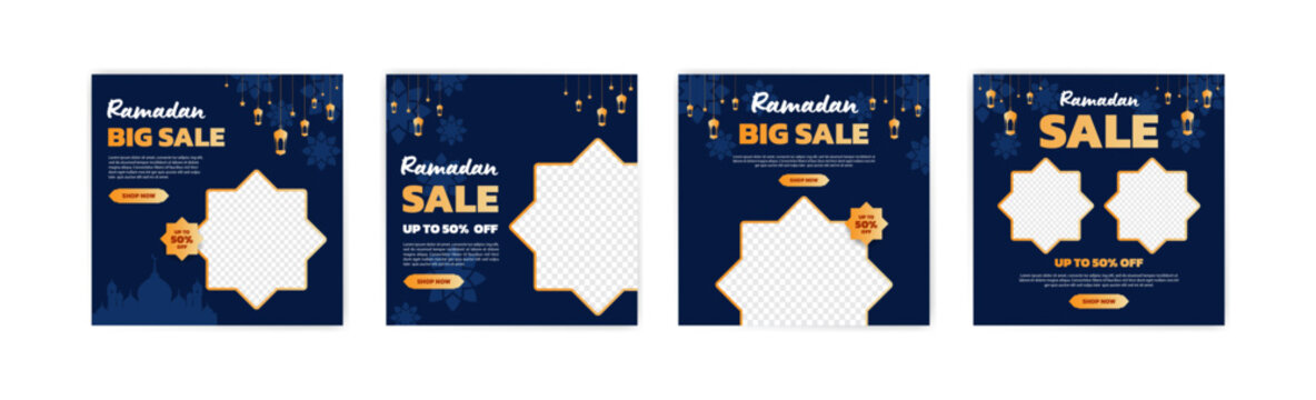 Ramadan sale advertising banner template with a touch of stars and lanterns decoration