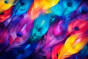 Beautiful colorful feathers close-up, background, pattern
