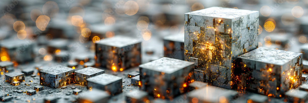 Poster abstract cubes create a dynamic pattern, playing with light and shadow in a colorful display of digi