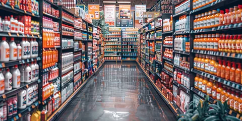 Fotobehang supermarket aisles full of products,  © Planetz