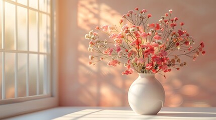 Elegant Arrangement of Pink Flowers in a White Vase