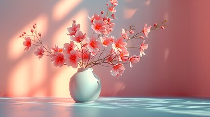 3D Rendered Pink Flowers in a Vase